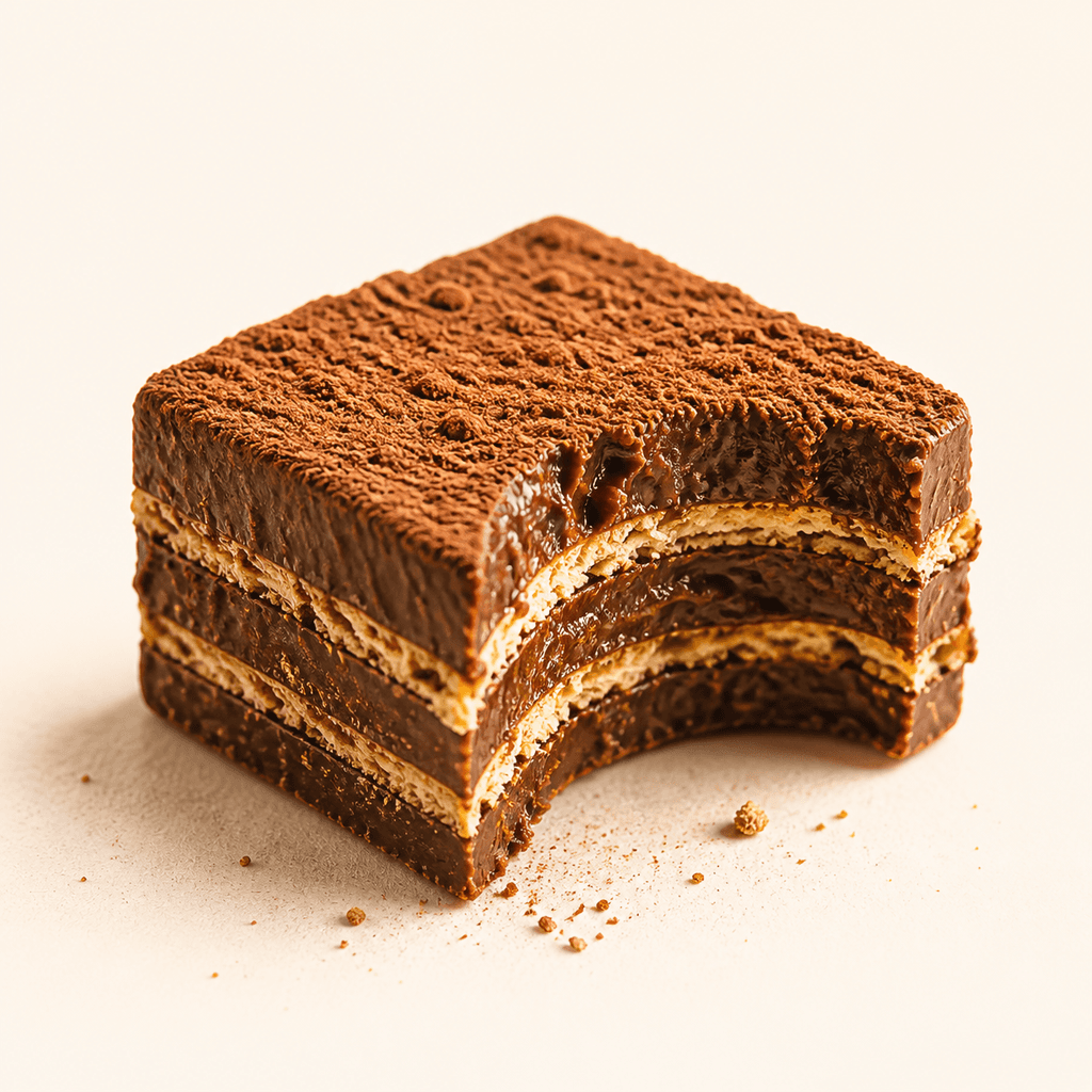 Palha italiana com camadas de brigadeiro e biscoito