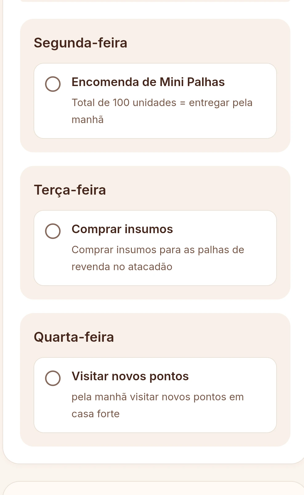 Planner mobile do Painel da Palha